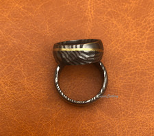 Handmade 9mm Wide Damascus Steel Wedding Band Brass Slanted Line Hammered Design