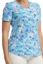 Scrubstar Women's Stretch Top Turquoise Aurora Snowflakes NWT 3XL