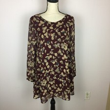 ASTR Mini Tunic Shift Dress Size S Womans Red Burgundy Floral Long Sleeve Lined