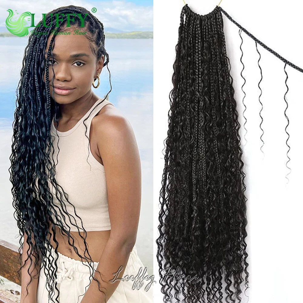 24 Inch Boho Box Braids Crochet Hair Curly Ends Long Pre-looped