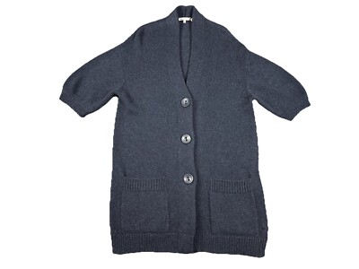 Vince Alpaca Wool S/S Cardigan Sweater Women’s L Navy Button Front Soft  Designer