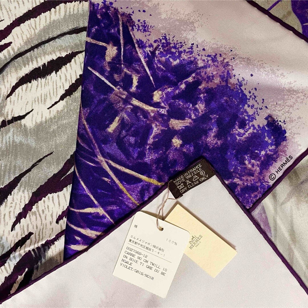 Hermes Scarf Tigre du Bengale 90 cm silk purple Carre tiger animal 35" image 2