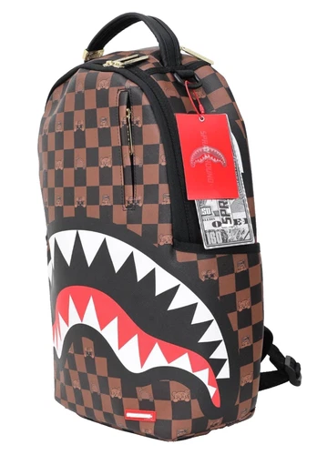 Sprayground Brown Shark In Paris Money Bear Backpack Checkered School Books Bag