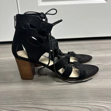 Marc Fisher Black Suede Lace Up Heels With Zipper Closure - SIZE 8
