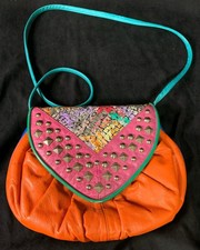 Made In Usa Pinky 1980's Genuine Color Block Leather Purse.