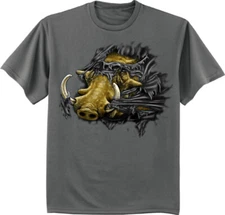 Boar Tearing Through T-shirt Mens Cool Graphic Tees Hog Hunting Decal