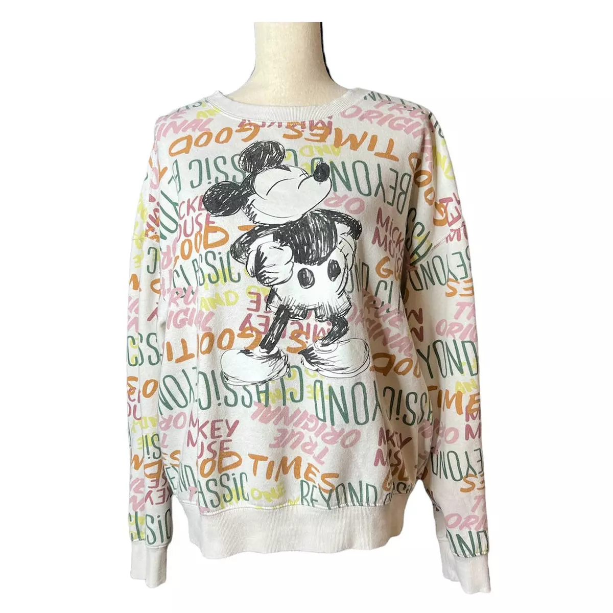 Disney Mickey Mouse Sweatshirt with Multicolored Phrases Size XXL