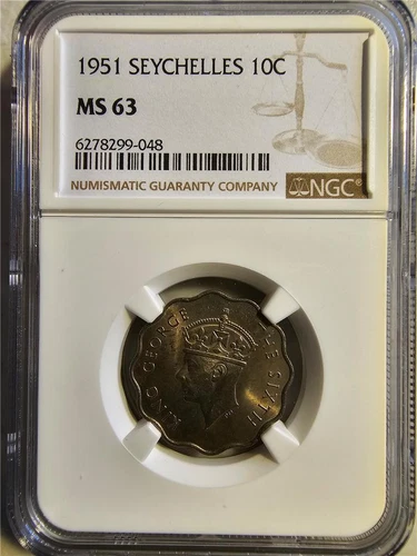 Seychelles 10 Cents 1951 NGC MS 63