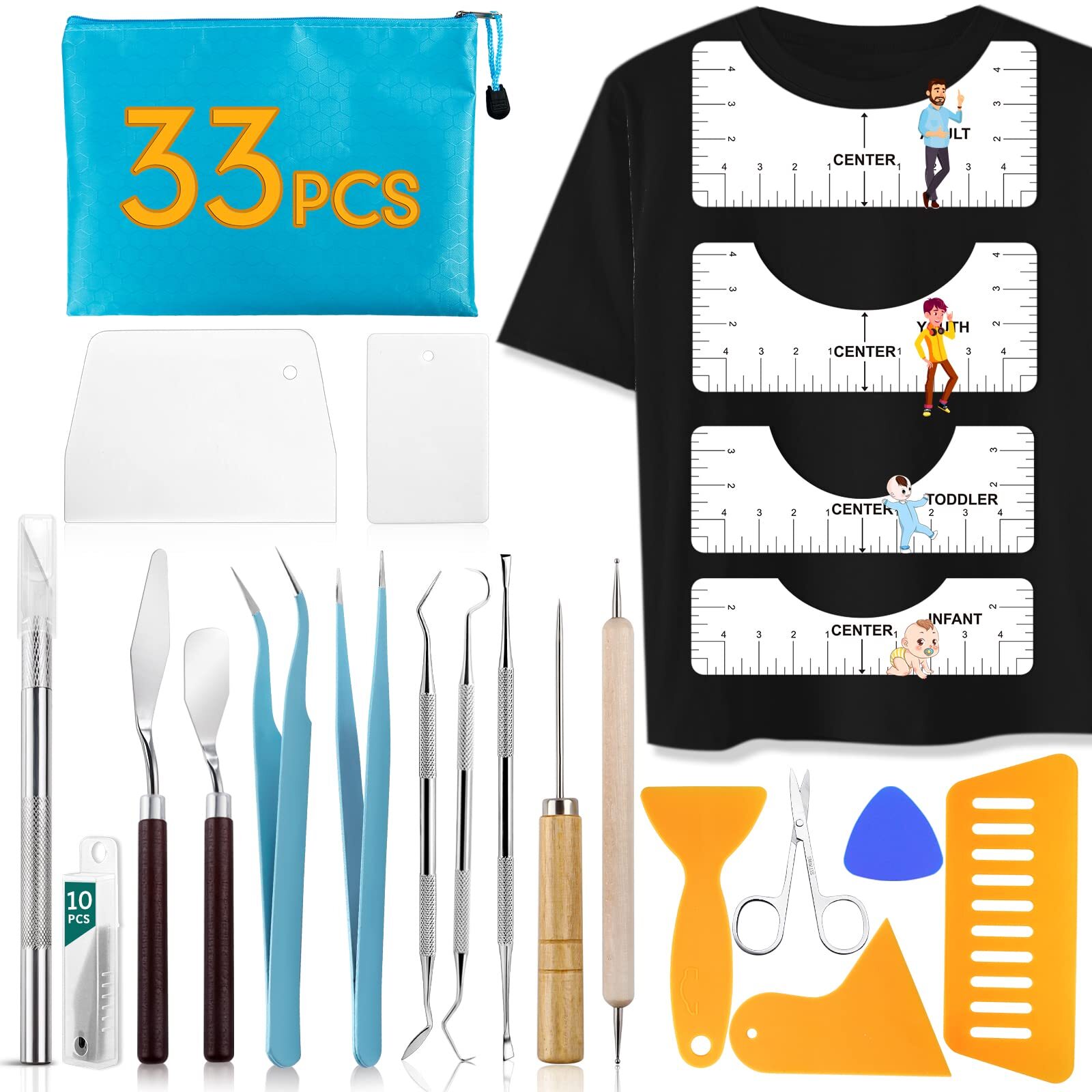 33pcs Vinyl Weeding Tools with T-Shirt Ruler Guide,Craft Tools Set for DIY He...