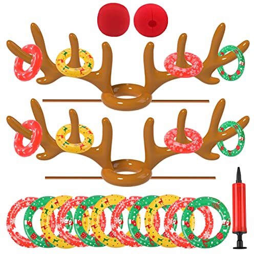 Christmas Games, Inflatable Reindeer Antler Ring Toss Game, Brown-2 Pack