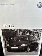 VW Volkswagen Fox Car Range 2010 Sales Price List & Options Brochure Frameable