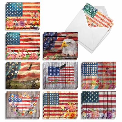 The Best Card Company - 20 American Flag Boxed Cards Blank (4 x 5.12 Inch) - ...