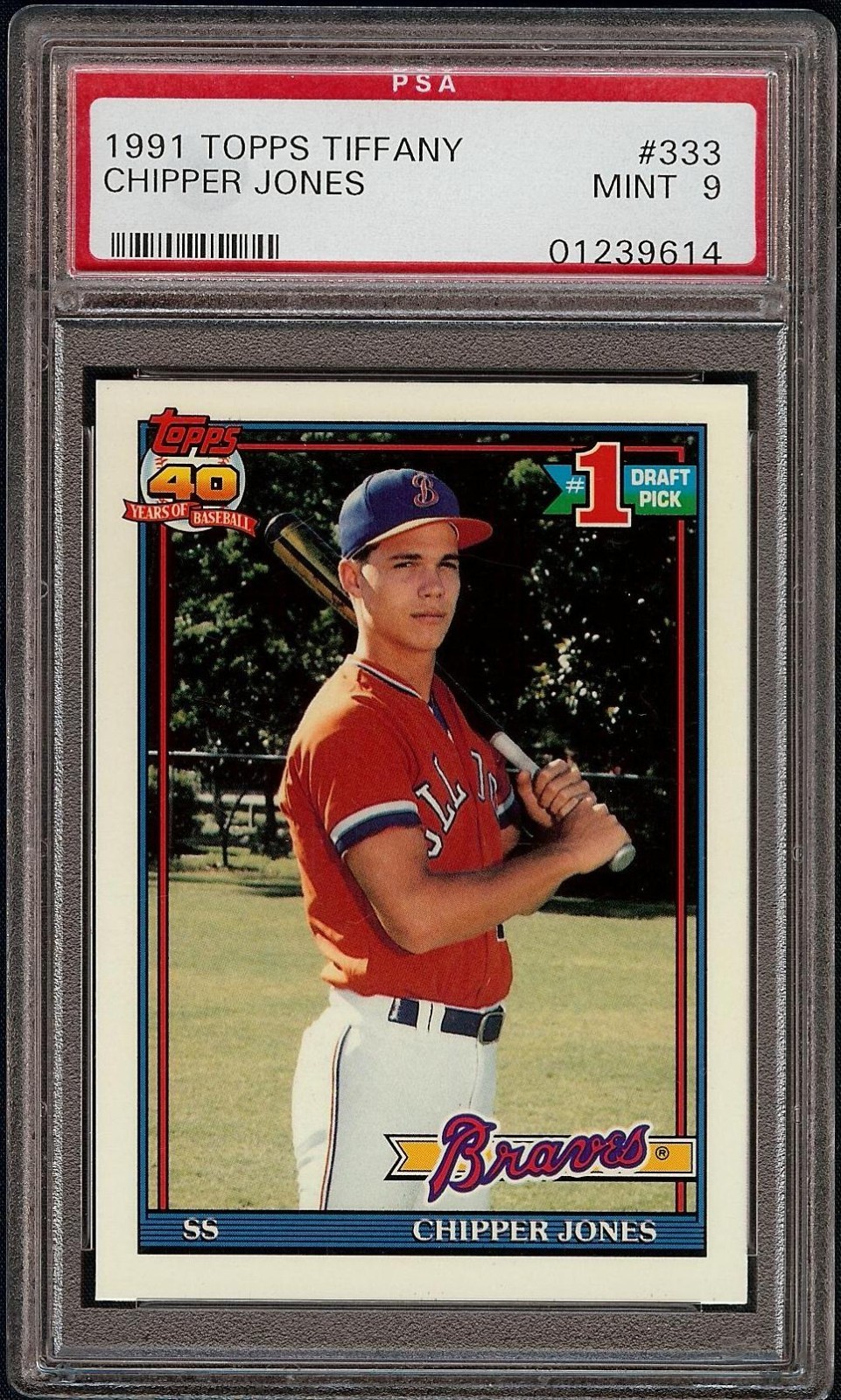 1991 Topps Tiffany #333 Chipper Jones Rookie RC PSA 9 Mint 2018 HOF Set Break !!