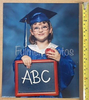 1980s VTG 8x10 Professional Color Photo Kindergarten Girl Graduation Cap Gown