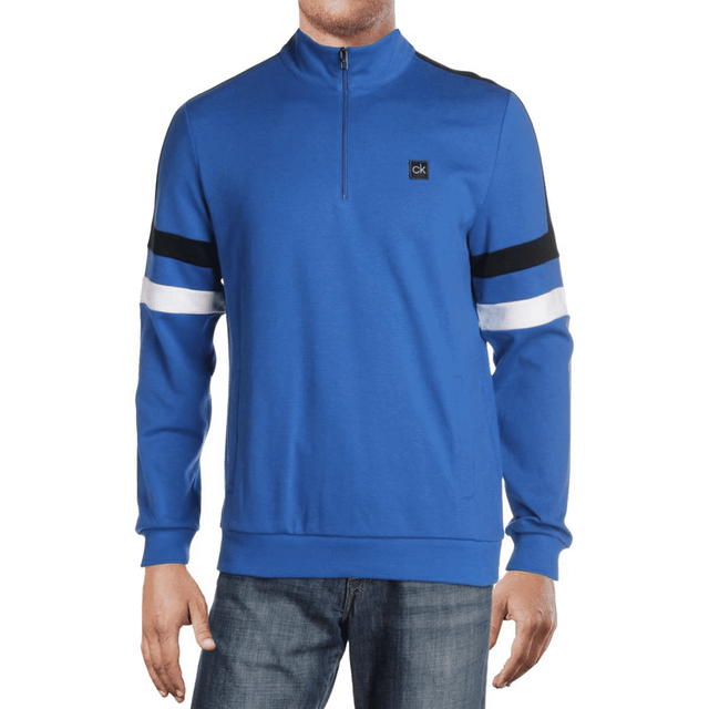 496 Calvin Klein Men Blue LongSleeve Striped QuarterZip Pullover