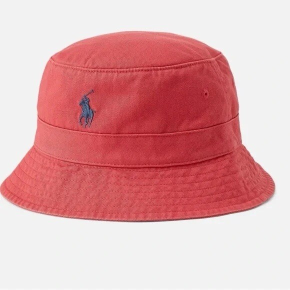 Polo Ralph Lauren cappello a secchiello uomo L XL rosso cotone chino pony