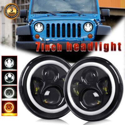 2x 7 Zoll Black Rund LED Scheinwerfer Halo Angle Eyes für Mercesdes Benz G Jeep