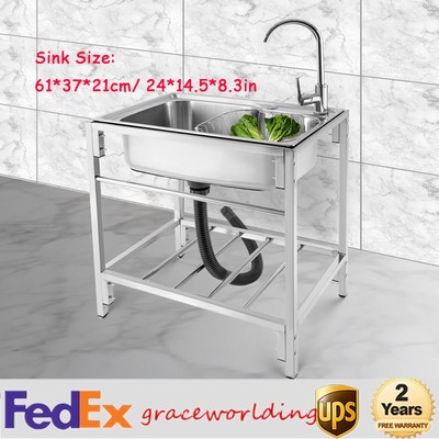 Commercial Kitchen Sink Single Basin Stainless Laundry Sink With Faucet & Stand