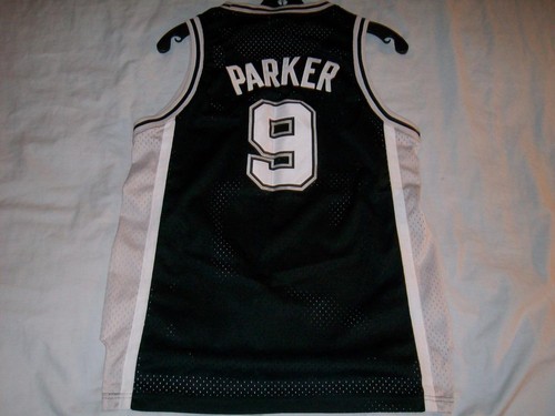 Tony Parker 9 Spurs San Antonio NBA Black adidas Jersey Boys Large 14-16 sewn - Picture 2 of 2