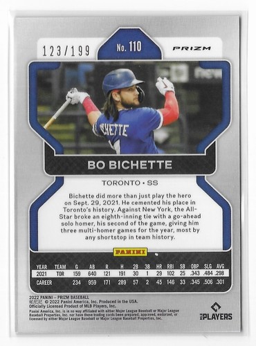 Panini Prizm Blue Donut Circles 2022 #110 Bo Bichette/199 numerado paralelo MLB - Imagen 2 de 2