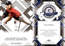 TALAN BELL Rookie 2023 Leaf Perfect Game National Showcase RC #89