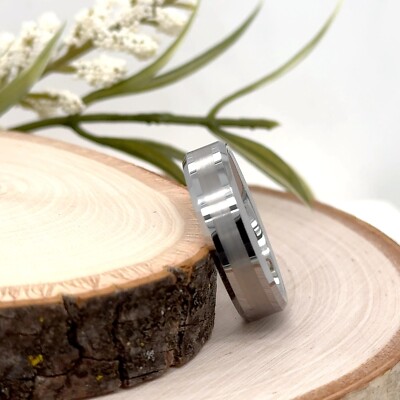 Dual Brushed Finish Step Edges Band 6mm Silver Tungsten Christmas Gifts Men Ring