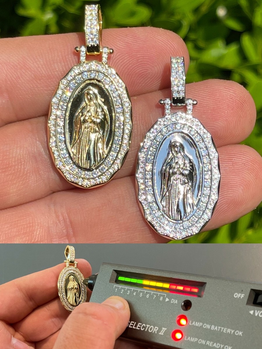 Real 925 Silver Gold Plated MOISSANITE Virgin Mary Necklace