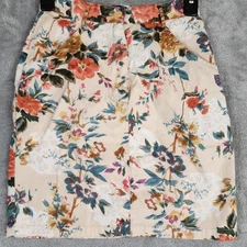 Boutique Europa Skirt Womens Petite 2 Beige Floral Print Pockets Button Preppy