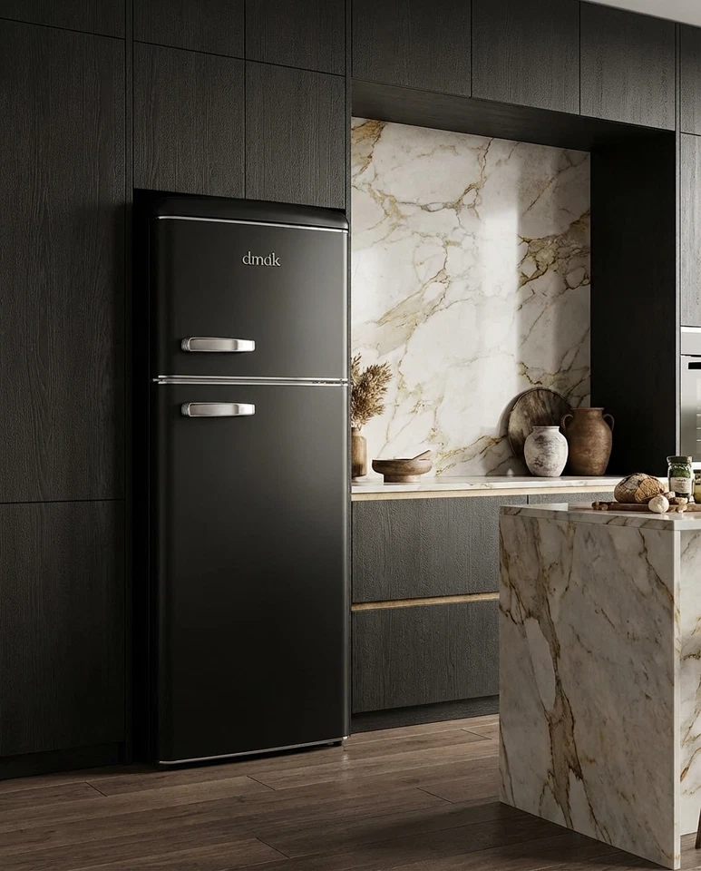 DMDK DKB2 Retro-Kühlschrank mit Gefrierfach, freistehend, schwarz und cremefarbe - Bild 2 von 4