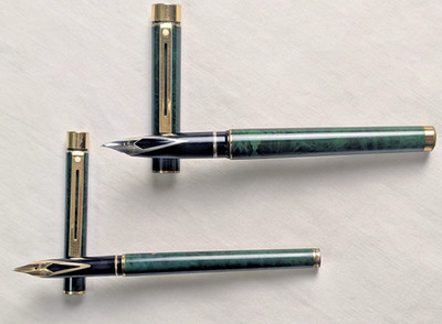 Sheaffer Targa, White Dot, Green Marble Fountain Pens 1038 & 1038S