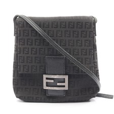 FENDI Zucchino Shoulder Bag Canvas Leather Black 8BT075 #RC3956