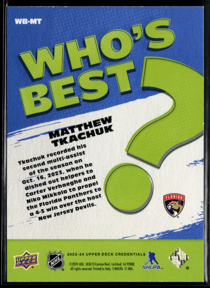 2023-24 Upper Deck Credentials Who's Best? #WB-MT Matthew Tkachuk - Image 2 of 2