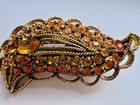 Vintage MCM Rhinestone Brooch Earrings Set Amber Topaz Gold Tone — photo 5