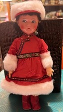 Vintage 10”Chinese Folk Doll Girl Cherub Face Hard Plastic Traditional Souvenir