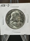 1958 D Ben Franklin Half Dollar 90% Silver Coin .50 Cent No Reserve