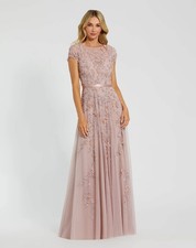 Mac Duggal 14521 Pink Mocha Floral Embellished Cap Sleeve Gown Sz 4