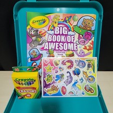 Crayola Kids Art Carry Case Kit Coloring Book Stickers 16 Crayons Travel Box