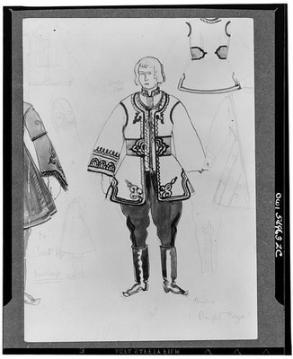 Photo:1940s Costume Design Sketch Man in Embroidered Folk Outfit