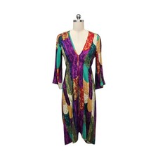 Nicole Miller Collection Silk Abstract Print V-Neck Bell Sleeve Dress Size Small