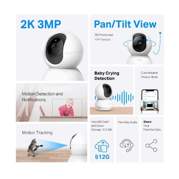TELECAMERA TP-LINK da inter Tapo TC71 Pan/Tilt WiFi 2K,2.4GHz,RotazOrizz360°Vert - Immagine 9