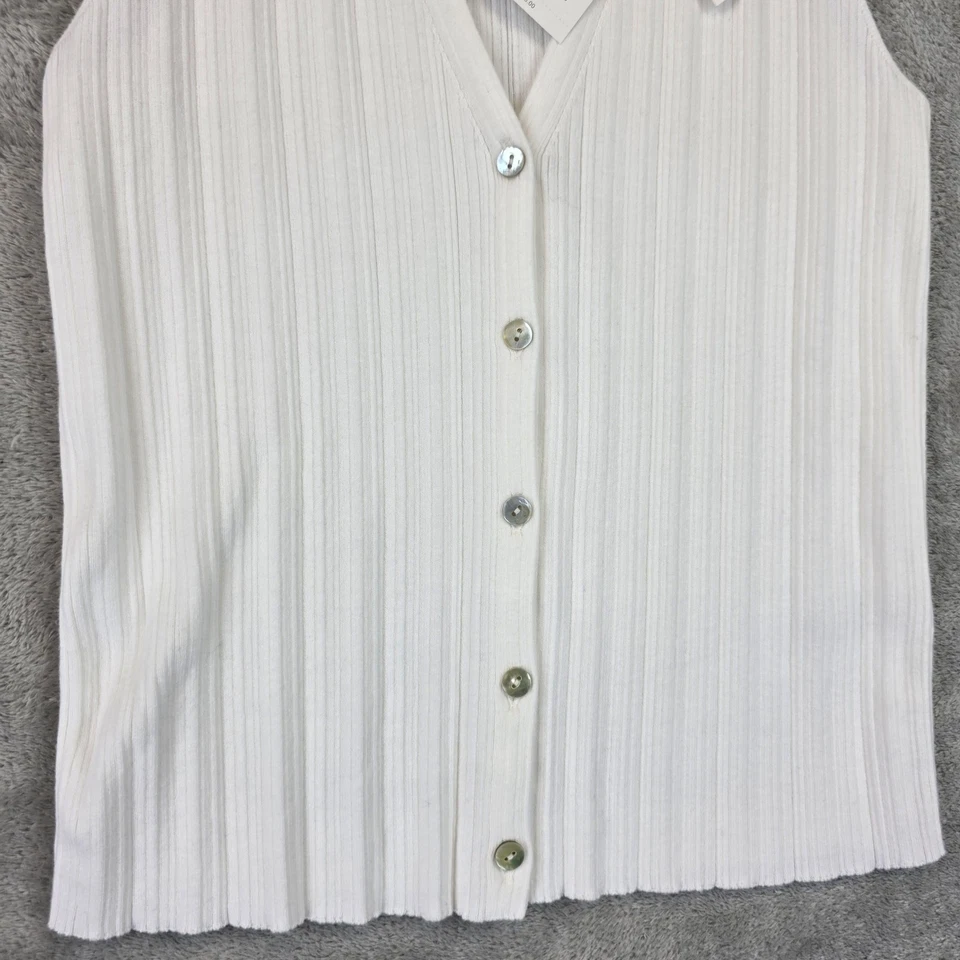 Vince Suéter Mujer Pequeño Blanco Acanalado Botón Frontal Sin Mangas Chaleco Top S Nuevo Foto 4 de 4