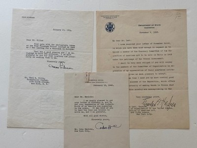 Three Secretaries of state, signed letters - Hull, Hughes and Acheson