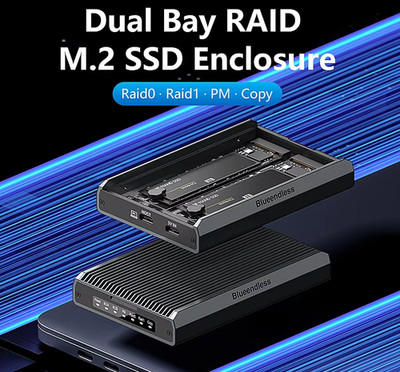 Blueendless 2 Bay RAID M.2 SATA M.2 NVME SSD Gehäuse Aluminium Dual Bay NVMe RA