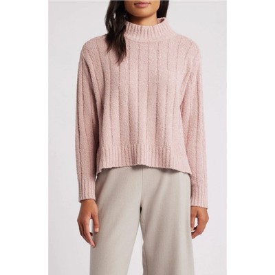 Eileen Fisher Mock Neck Sweater Womens 1X Plus Organic Cotton Fluff Ribbed Pink