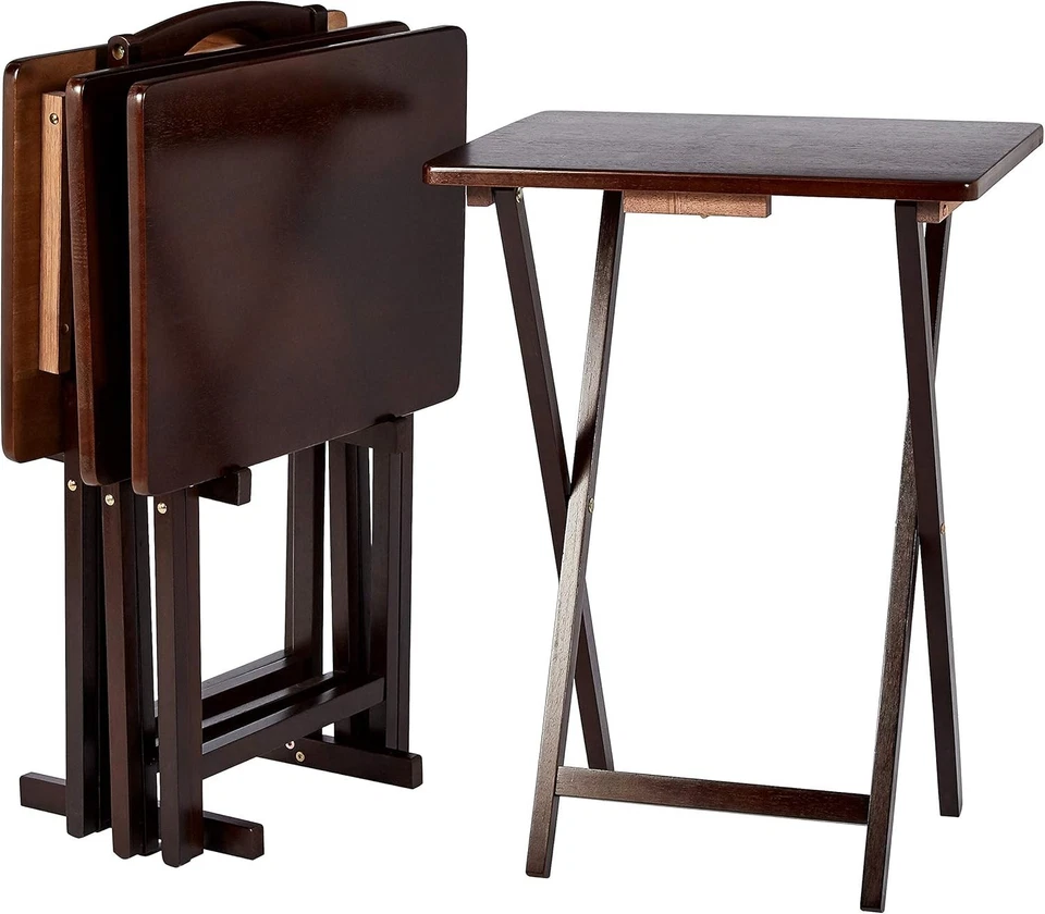 Foldable Dinner Tray Table, Espresso Finish, 4-Pack - Image 3 of 4