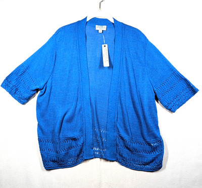 NWT Joseph A. Womens Blue 2X Cardigan Open Sweater Crochet Preppy Y2K Retro