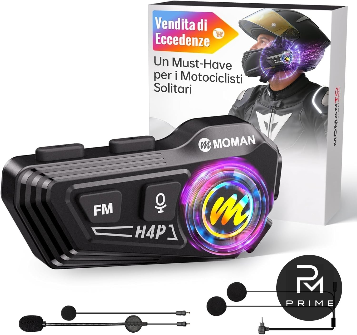 Auricolare Casco Moto Moman H4 Plus Bluetooth 5.3 1000mAh 32h Autonomia Nero
