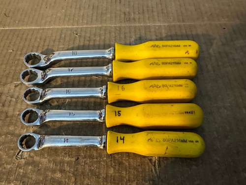 MAC TOOLS 5 PIECE BOPA YELLOW HANDLE METRIC OFFSET BOX WRENCH SET 14MM-18MM USA
