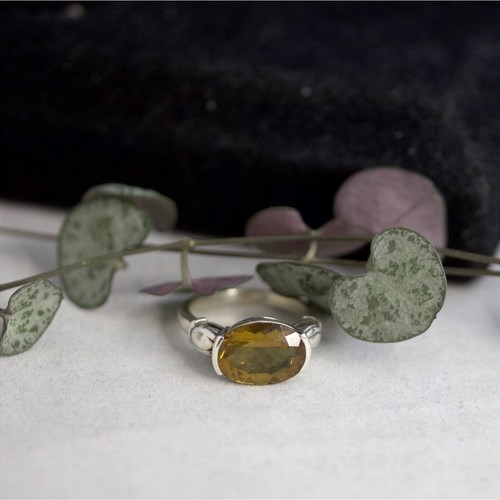 Sterling Silver 925 Oval Cut Citrine Solitaire Ring Size 8 Honey Yellow Stone