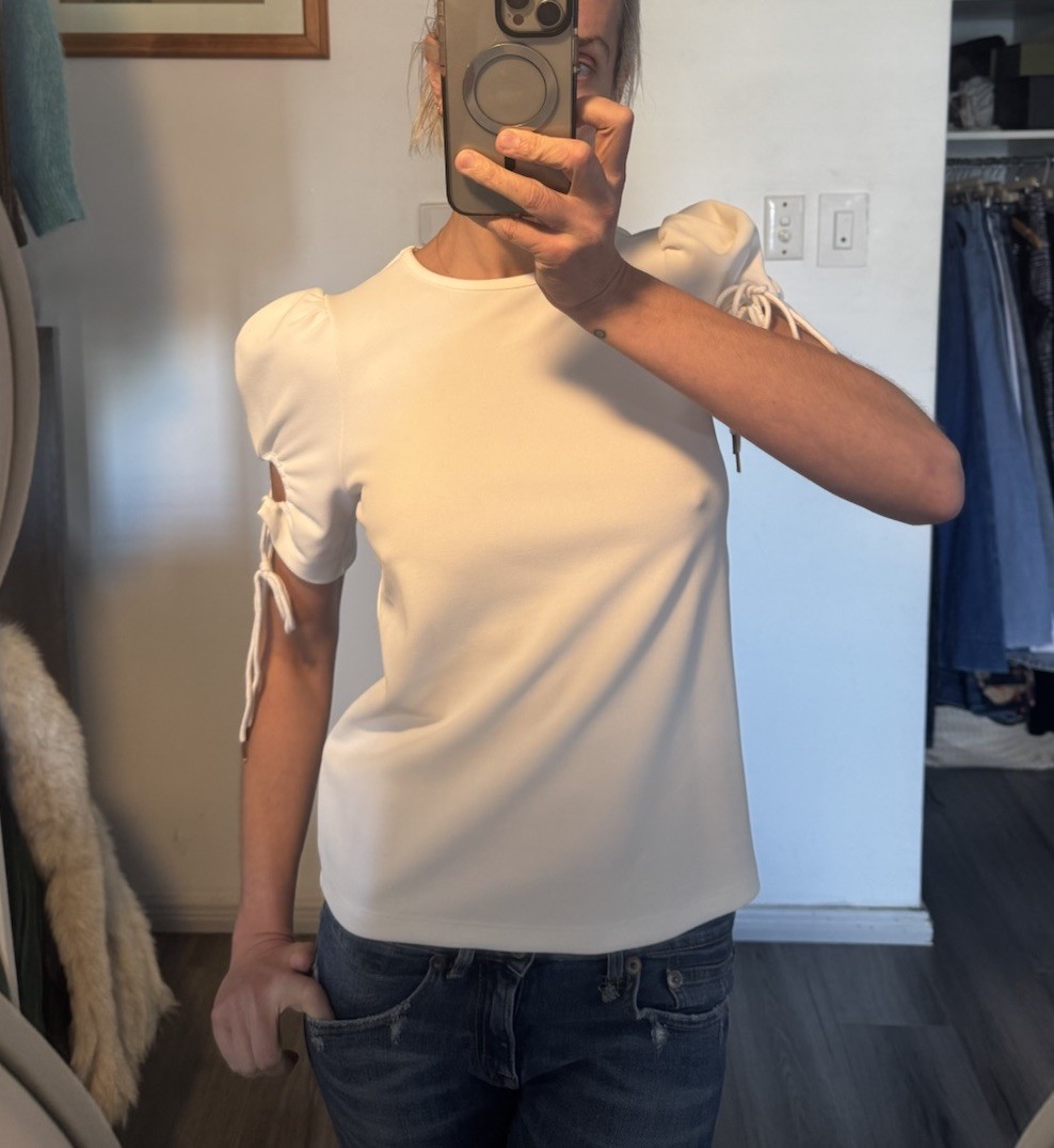 SEE BY CHLOE White Shortsleeve Puff Sleeve Tie Blouse Top Size XS